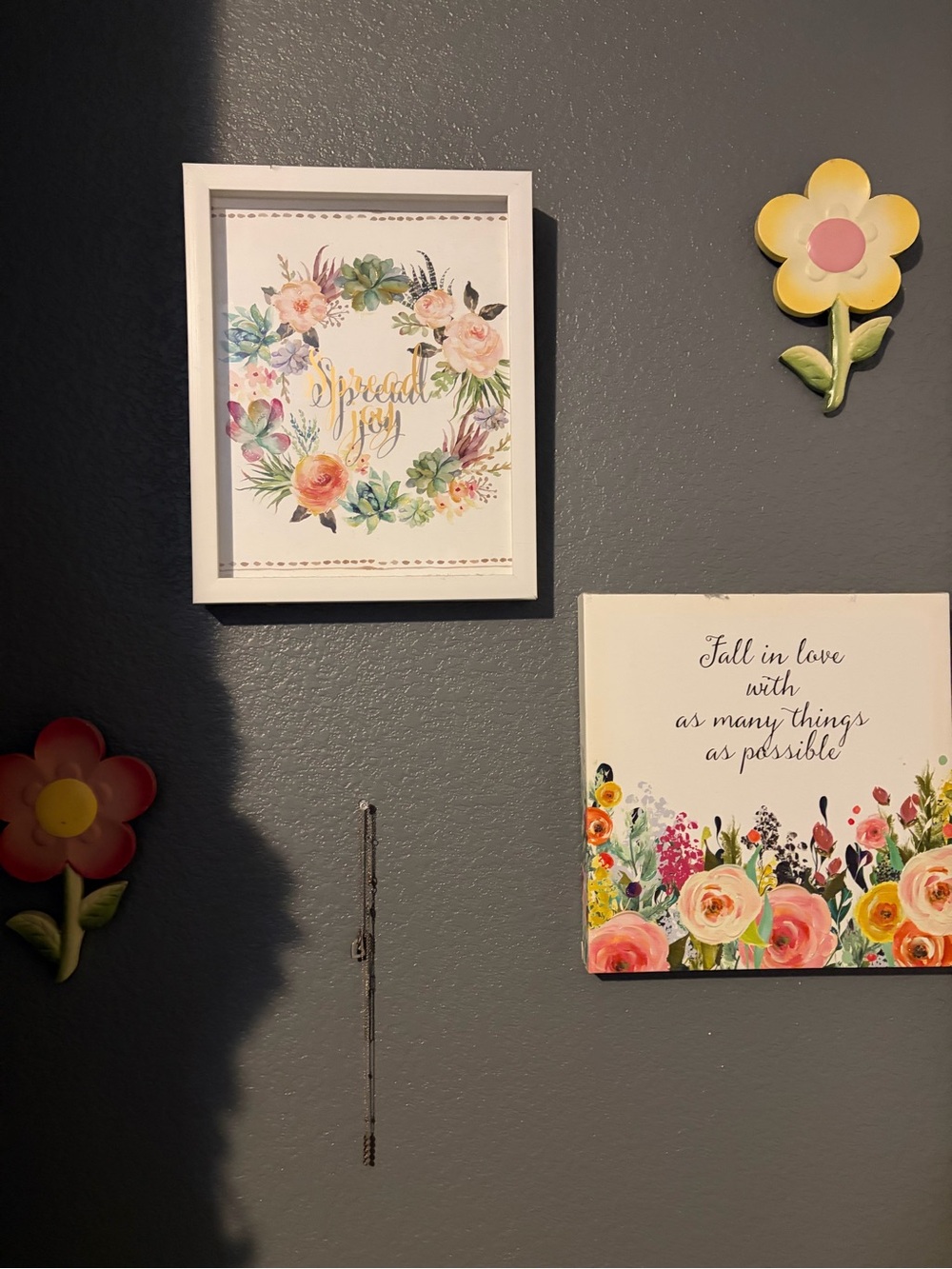 Floral Wreath "Spread Joy" Wall Art - White Frame - Home Wall Decor